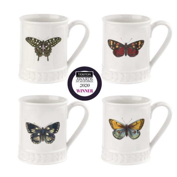 Portmeirion Botanic Garden Harmony 12 oz Set of 4 Butterfly Tankard Mug